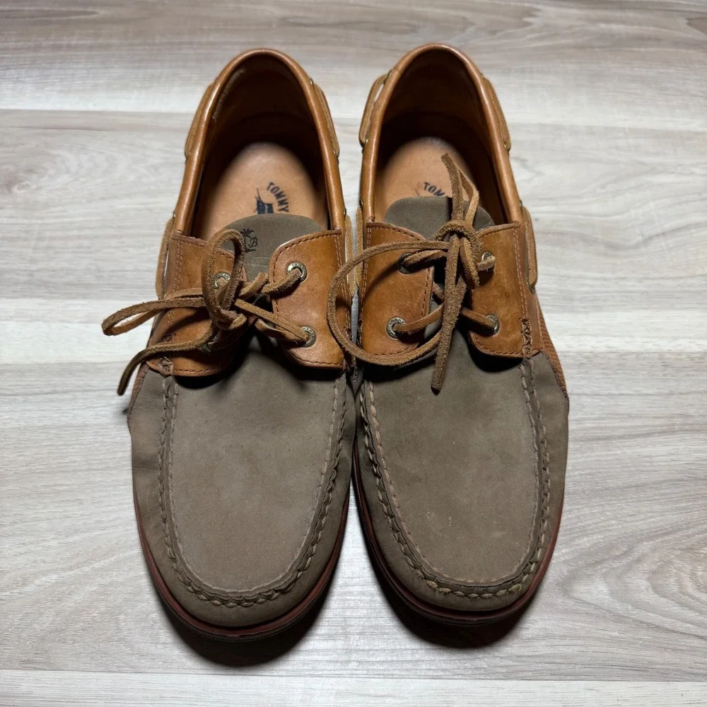 Tommy Bahama Boat‎ Shoes Mens 12 Brown Olive Leather Suede TB-266 Loafers Casual